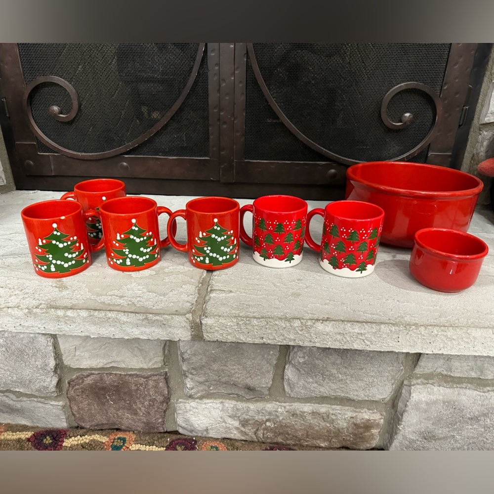 Christmas Tree Mugs With Bowl And Sugar Bowl
